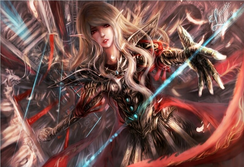 Elf-like Woman Casting Spell — Red