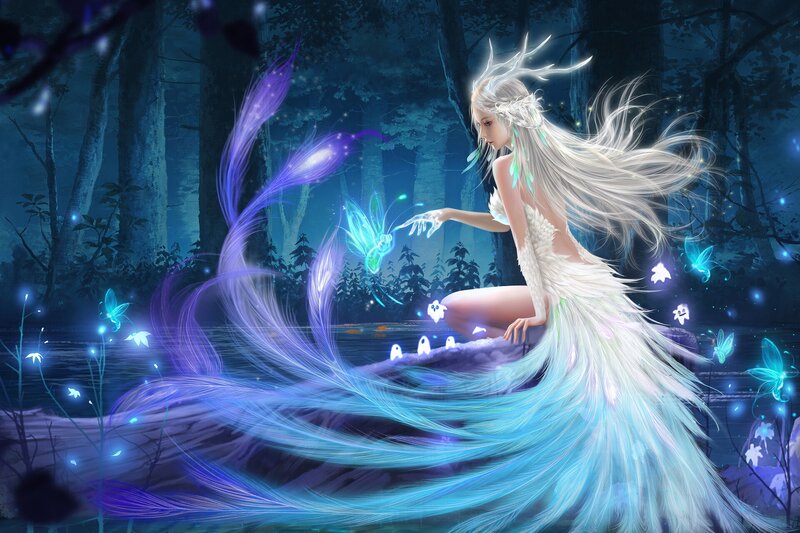 Elf-like Woman in Forest — Blue