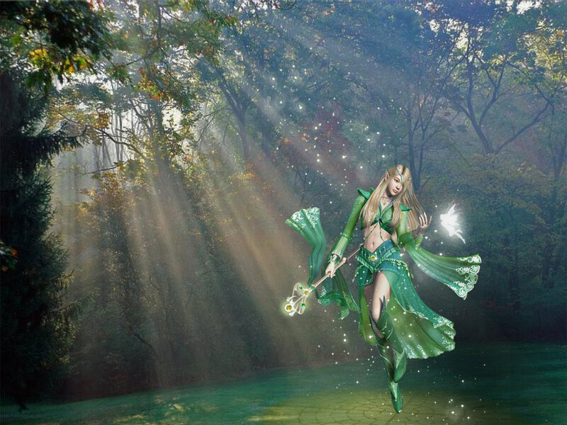 Elf-like Woman in Forest — Green