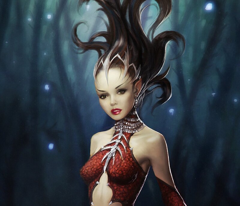 Elf-like Woman in Red Dress