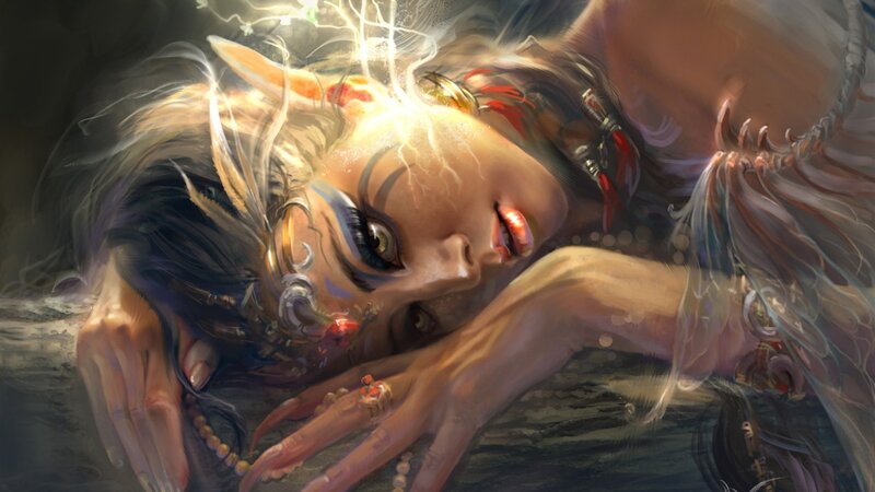 Elf-like Woman Lying Down — Brown