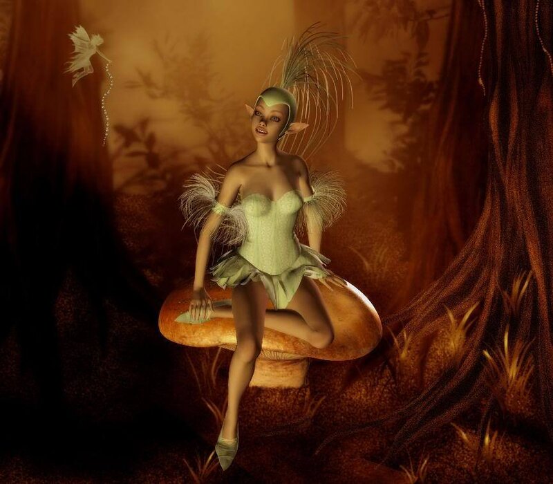 Elf-like Woman on Mushroom