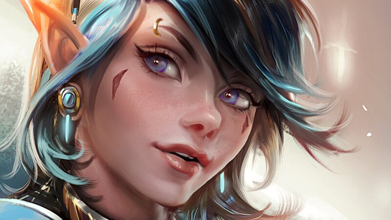 Elf-like Woman with Blue Hair — Dramatic