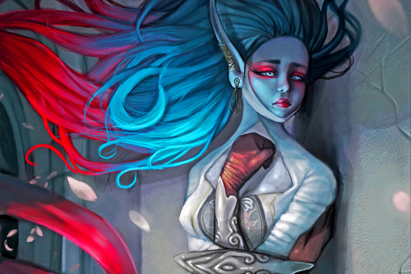 Elf-like Woman with Blue Hair