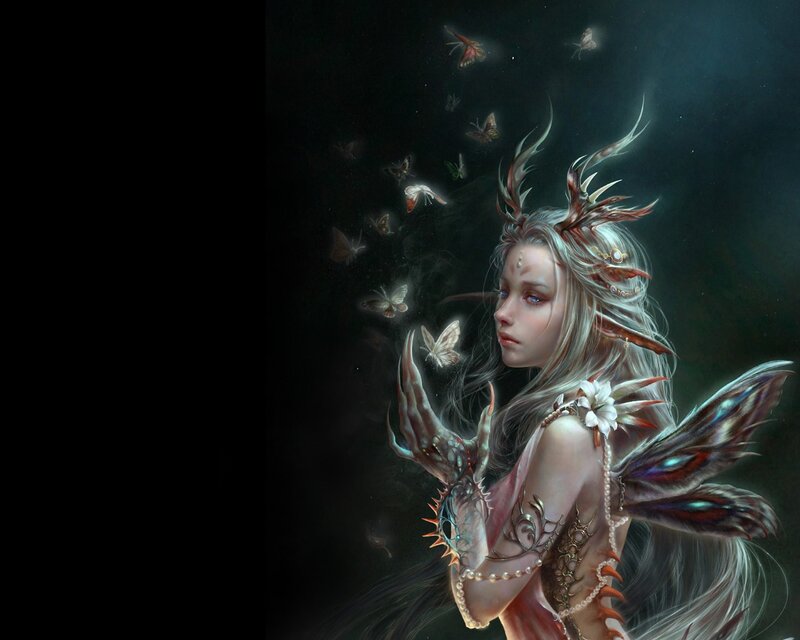 Elf-like Woman with Butterflies