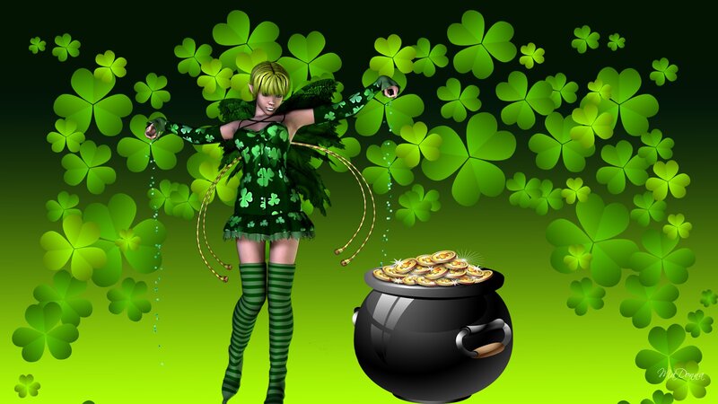 Elf-like Woman with Clovers