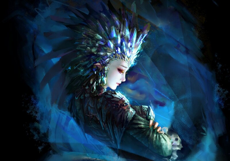 Elf-like Woman with Crown — Blue