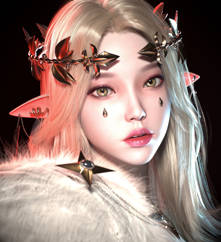 Elf-like Woman with Crown — White