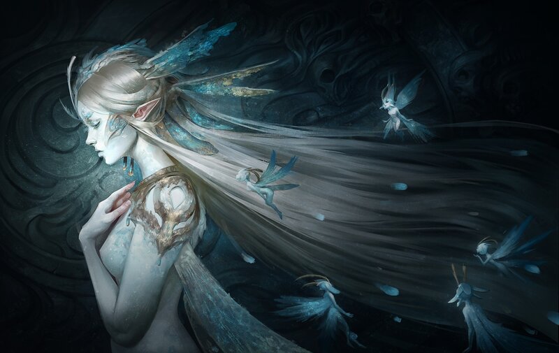 Elf-like Woman with Fairies
