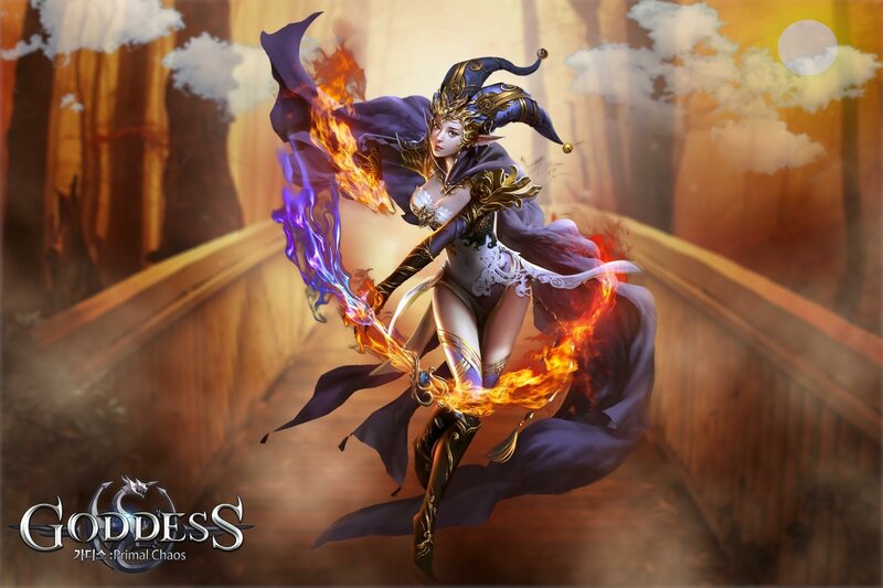 Elf-like Woman with Fire — Purple, Dramatic
