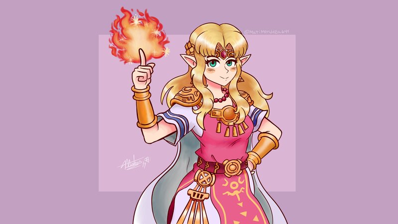 Elf-like Woman with Fire — Purple
