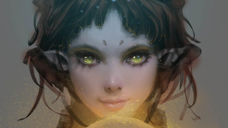 Elf-like Woman with Green Eyes — Brown