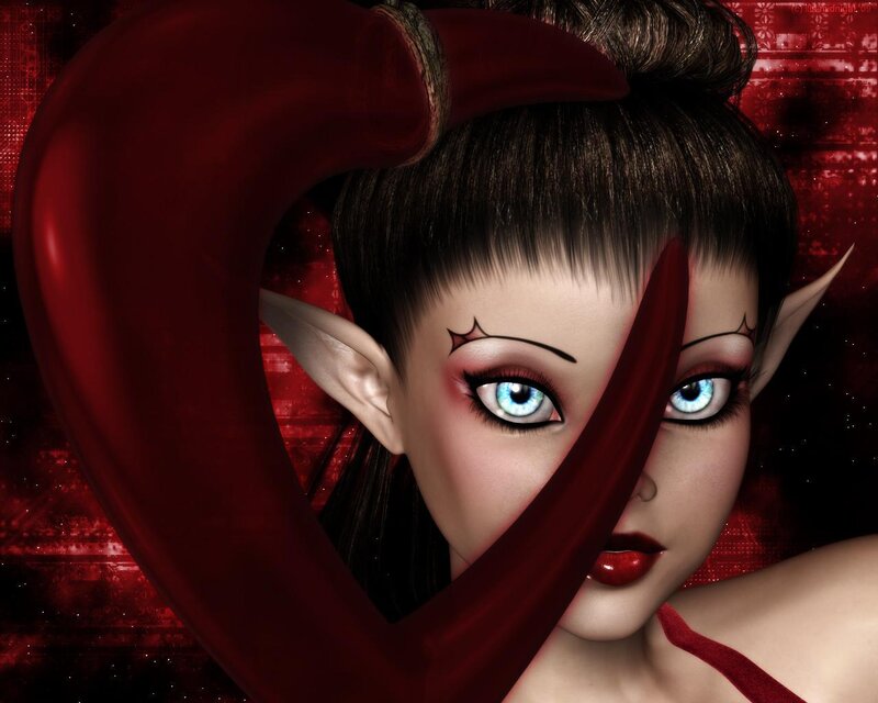 Elf-like Woman with Horns — Red