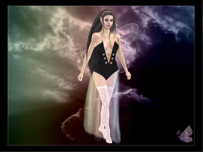 Elf-like Woman with Wings — Black, Dramatic