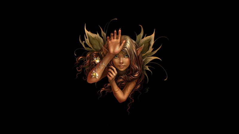 Elf-like Woman with Wings — Black