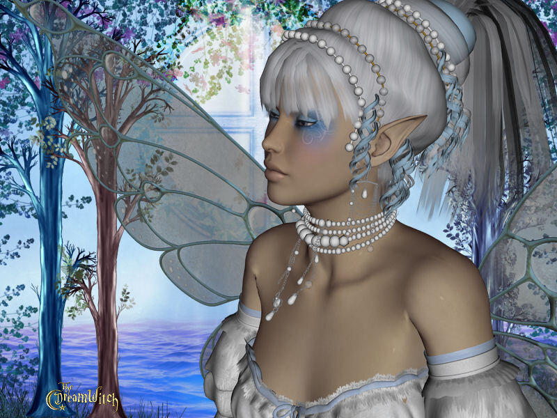 Elf-like Woman with Wings — Blue, Serene