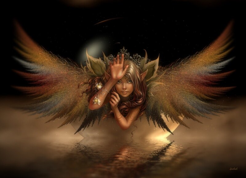 Elf-like Woman with Wings — Brown, Dramatic