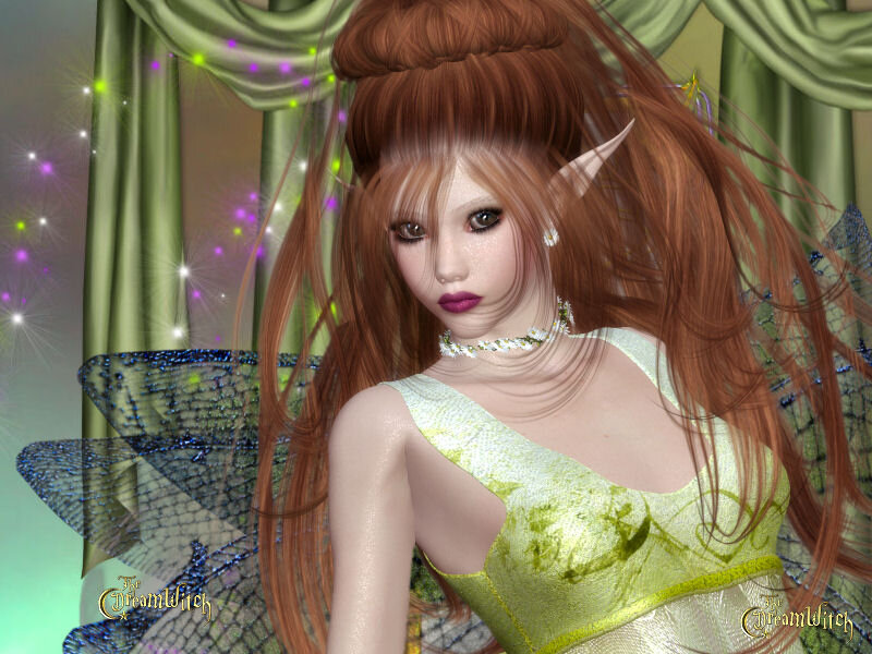 Elf-like Woman with Wings — Green