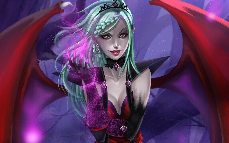 Elf-like Woman with Wings — Purple, Dramatic, Night, Digital Art, Crown