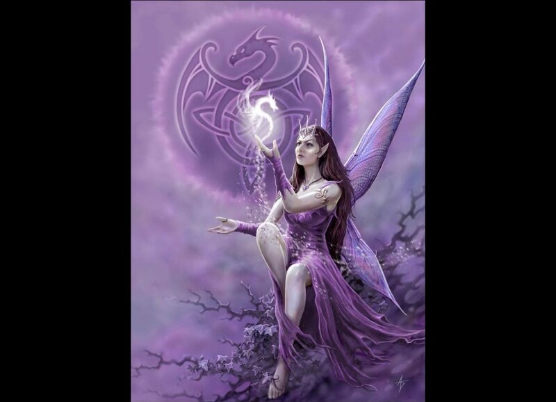 Elf-like Woman with Wings — Purple, Dramatic, Night, Digital Art, Dragon