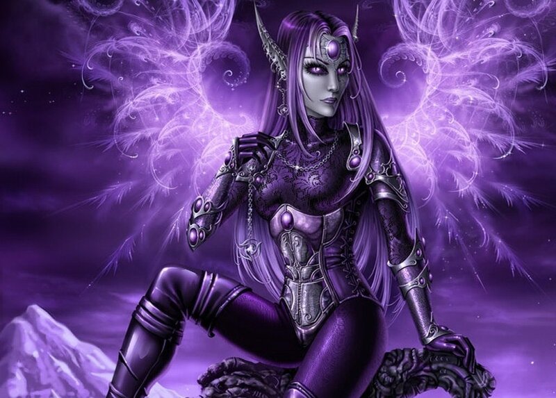 Elf-like Woman with Wings — Purple, Dramatic, Night, Digital Art