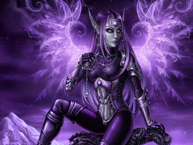 Elf-like Woman with Wings — Purple, Dramatic, Night