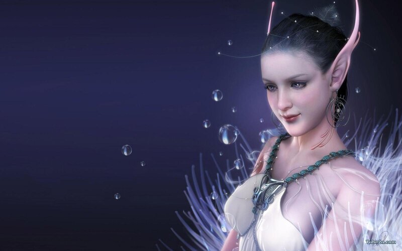 Elf-like Woman with Wings — Purple, Serene, Night, Digital Art