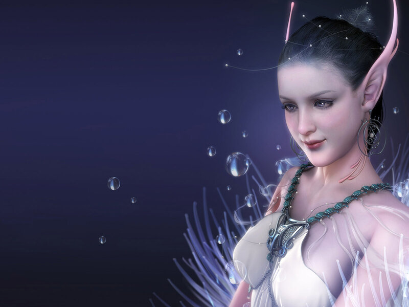 Elf-like Woman with Wings — Purple, Serene