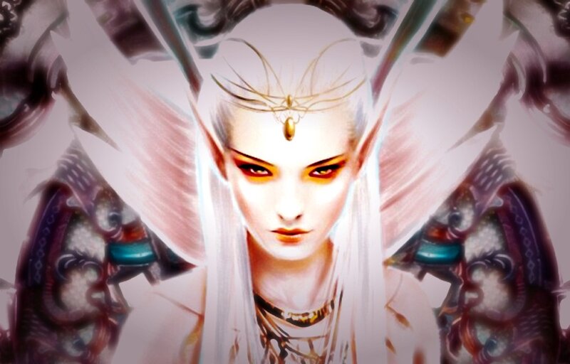 Elf-like Woman with Wings — White, Dramatic, Digital Art