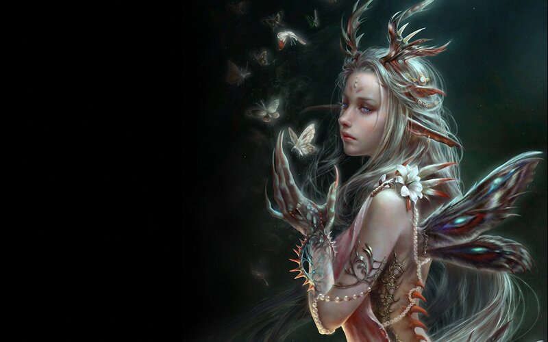 Elf-like Woman with Wings — White, Dramatic, Night