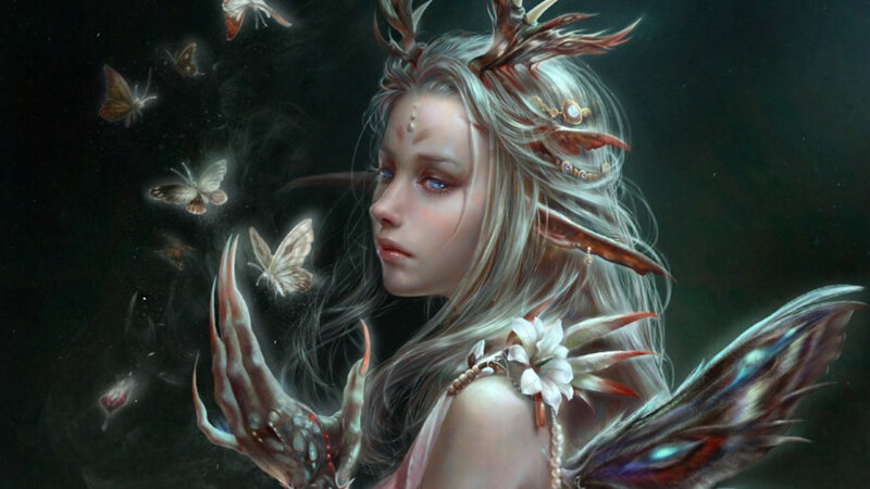 Elf-like Woman with Wings — White, Dramatic
