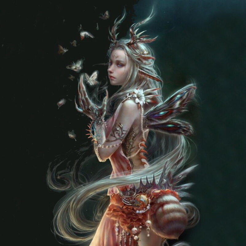 Elf-like Woman with Wings — White