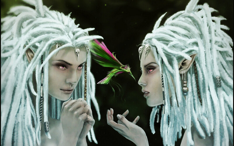 Elf-like Women with Hummingbird