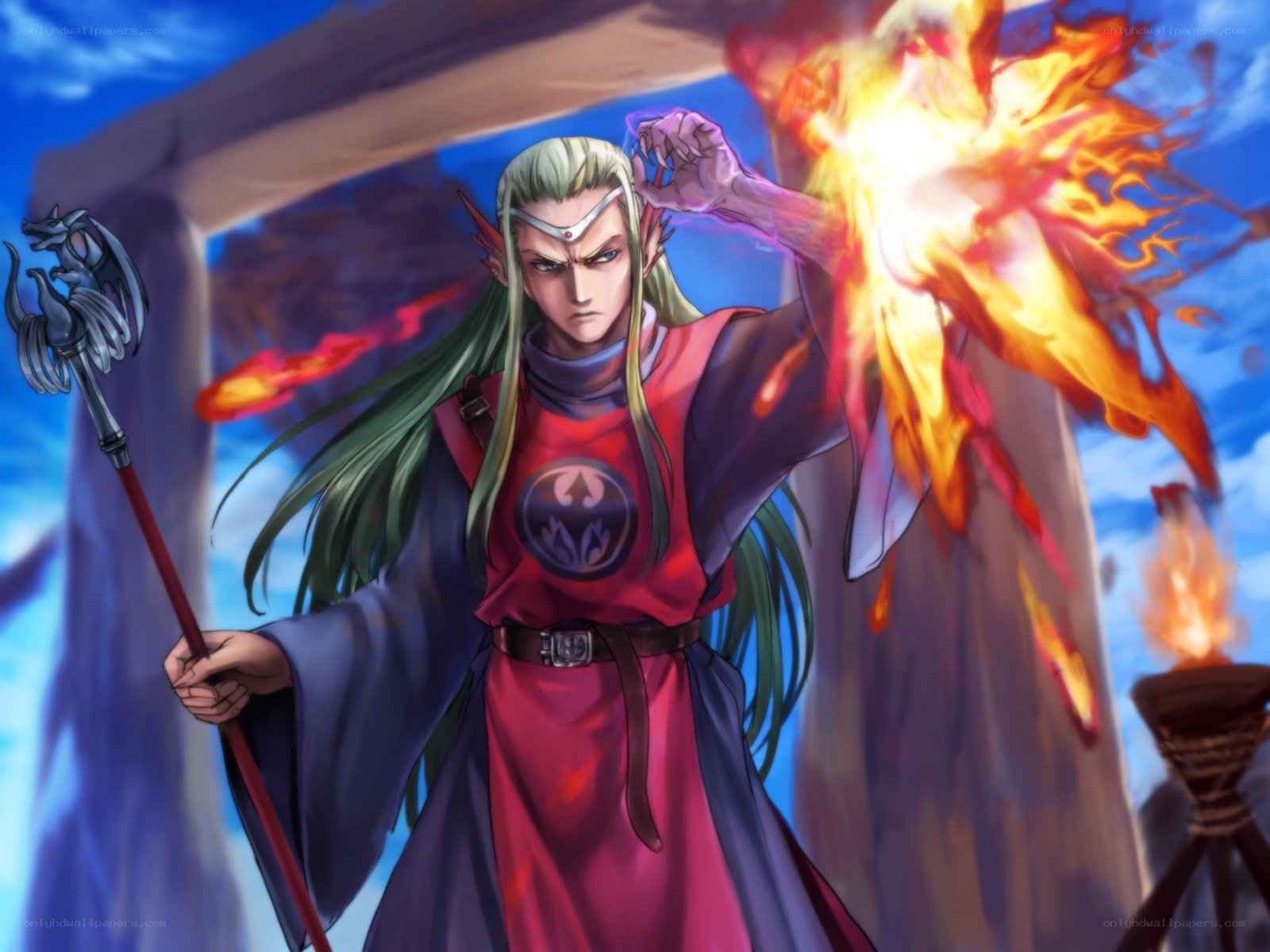 elf mage casting fire spell