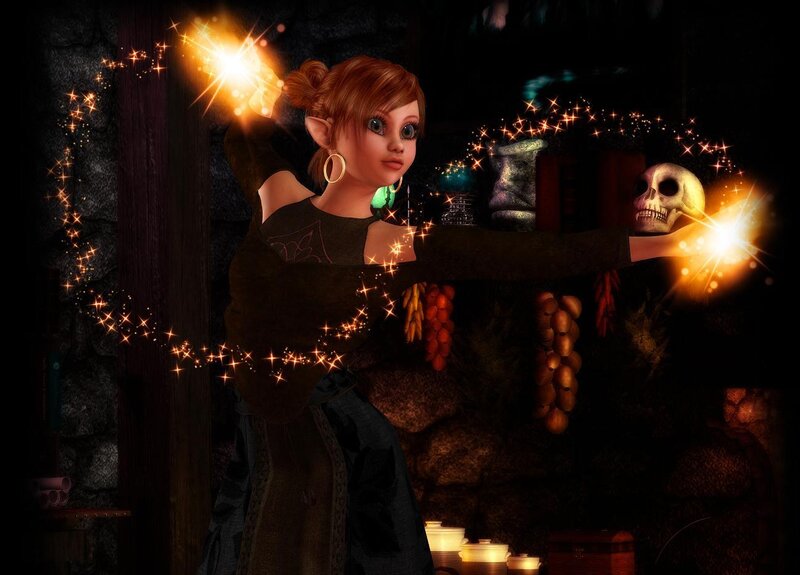 Elf Mage Casting Spell — Black