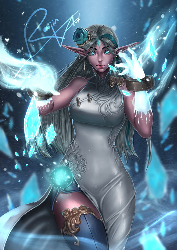 Elf Mage Casting Spell — Blue, Dramatic, Digital Art