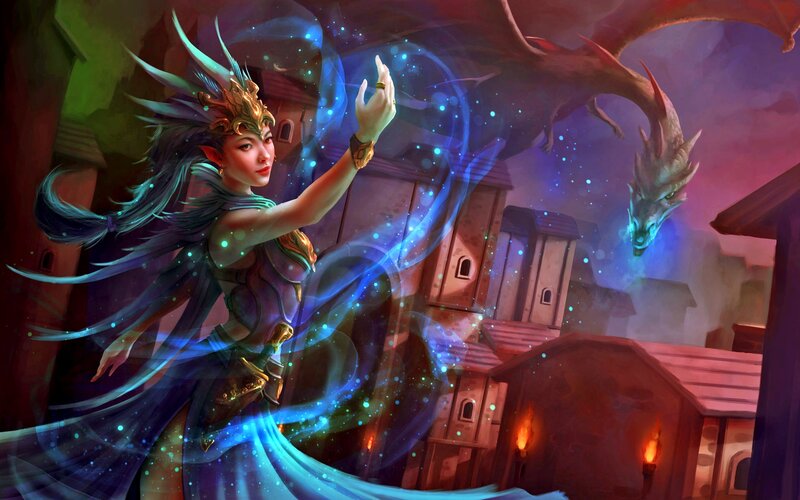 Elf Mage Casting Spell — Blue, Dramatic, Night, Digital Art