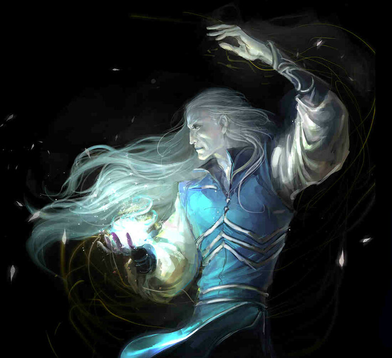 Elf Mage Casting Spell — Blue, Dramatic, Night