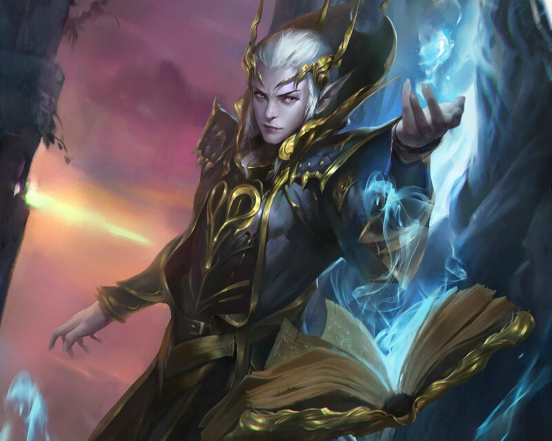 Elf Mage Casting Spell — Blue, Dramatic