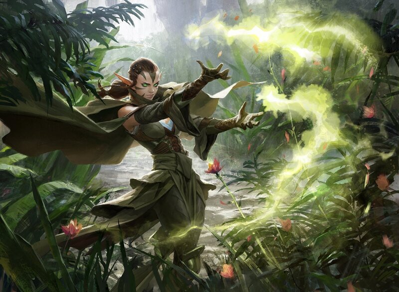Elf Mage Casting Spell — Green, Dramatic, Digital Art