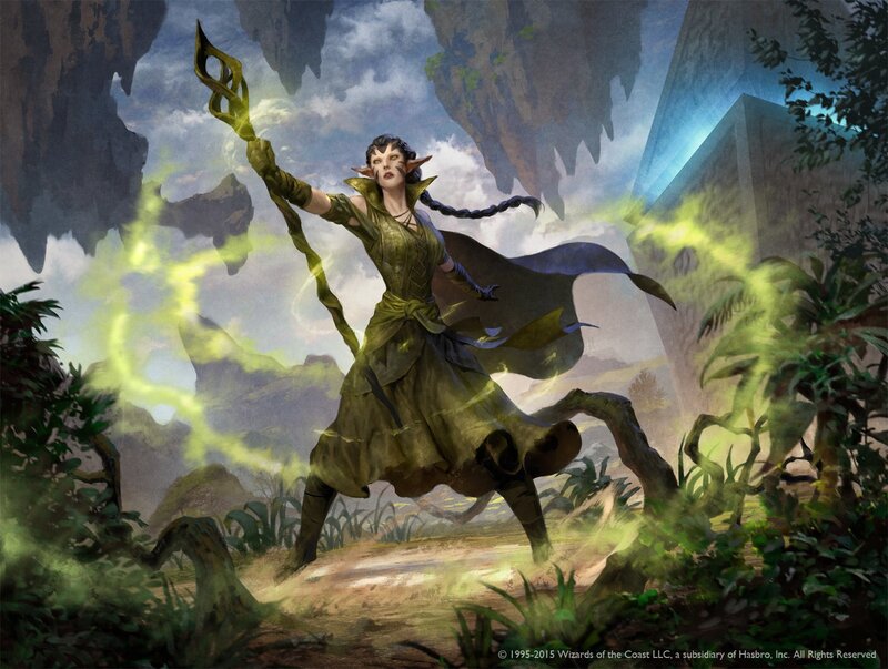 Elf Mage Casting Spell — Green, Dramatic