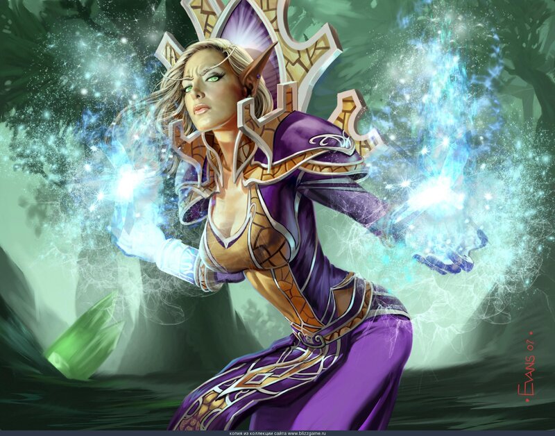 Elf Mage Casting Spell — Purple, Dramatic, Digital Art, Magic, Forest