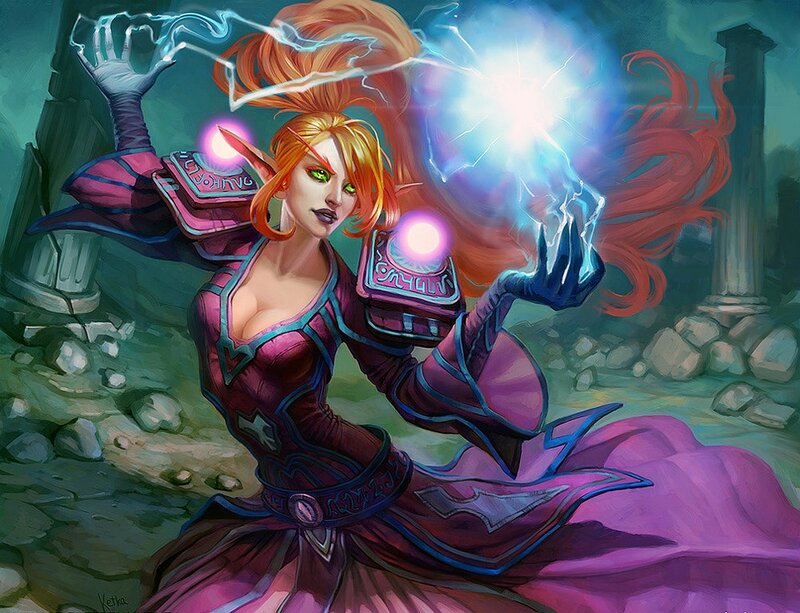 Elf Mage Casting Spell — Purple, Dramatic, Digital Art, Magic, Lightning