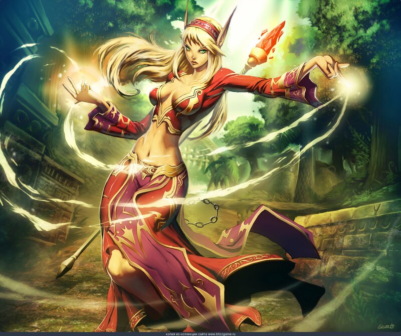 Elf Mage Casting Spell — Red, Dramatic, Afternoon, Digital Art