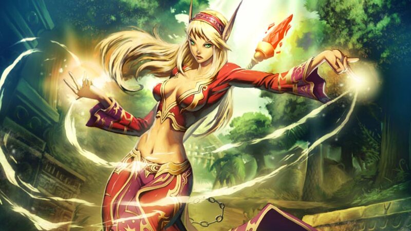 Elf Mage Casting Spell — Red, Dramatic, Afternoon