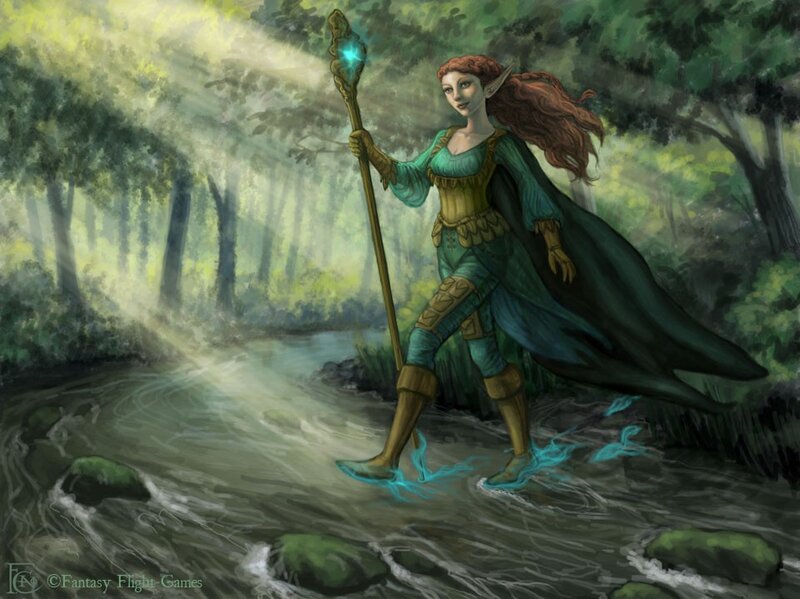 elf mage crossing a stream