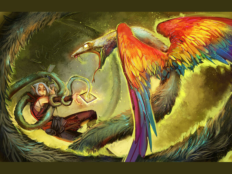 Elf Mage Fighting Serpent