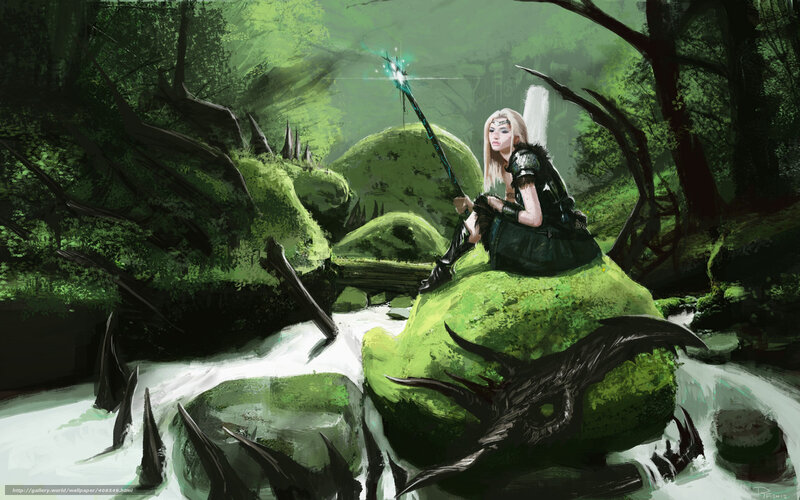 elf mage in a forest stream