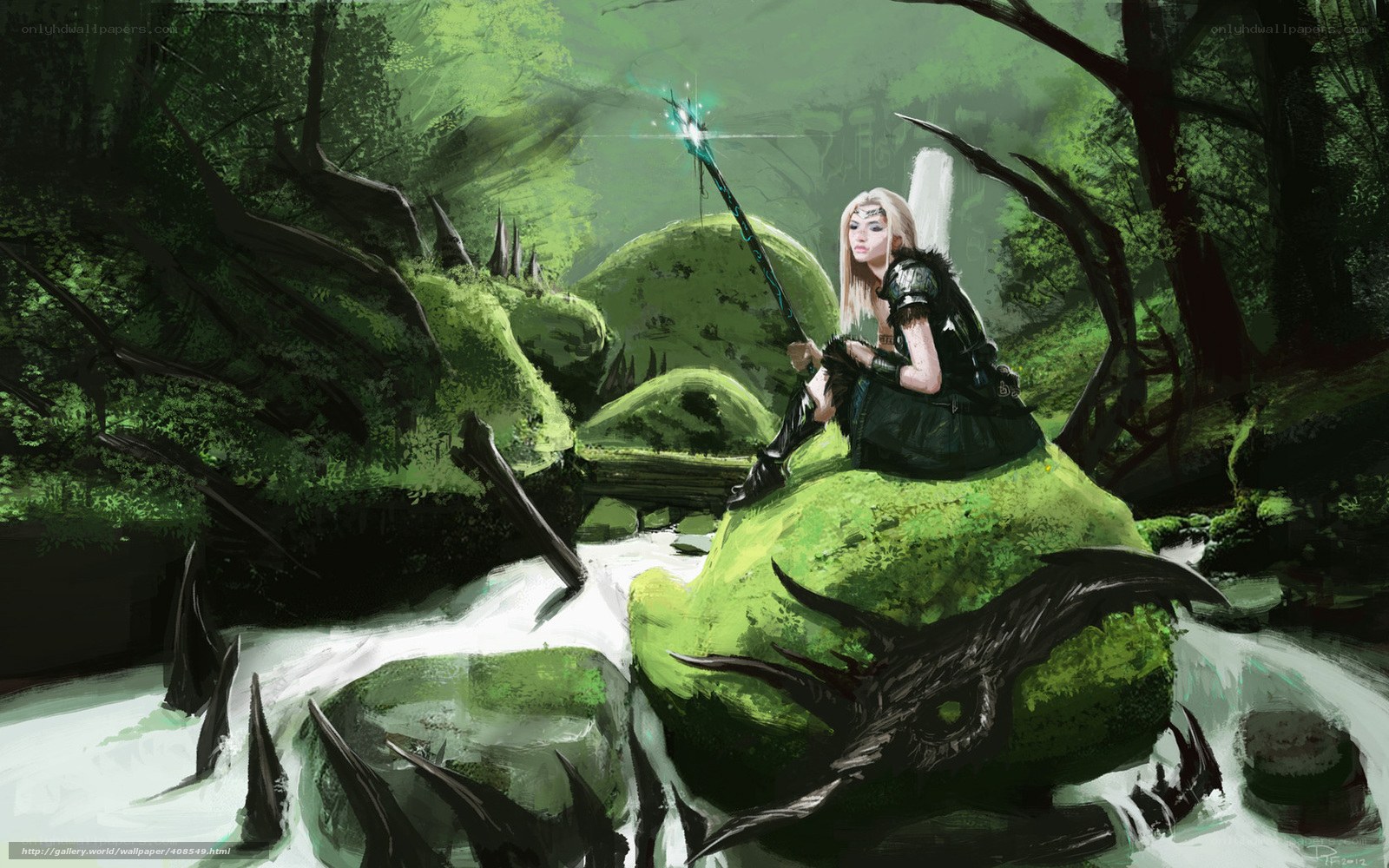 elf mage in a forest stream