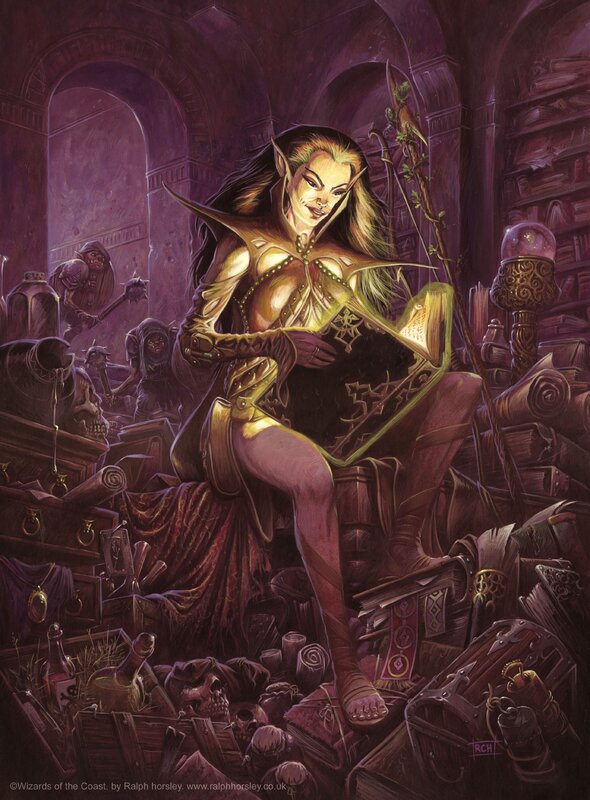 elf mage in a library
